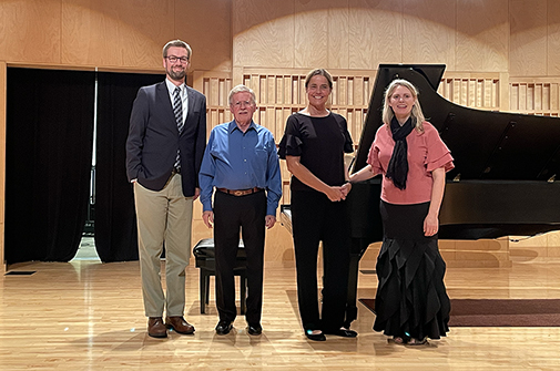 A post-concert photo with Darrel Barnes (hn.), Kirsten Weiss (vln.), and Clara Christian (pno.).